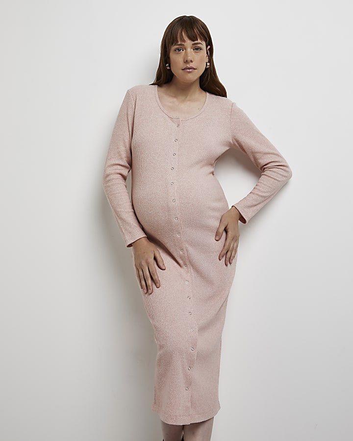 Pink maternity midi dress