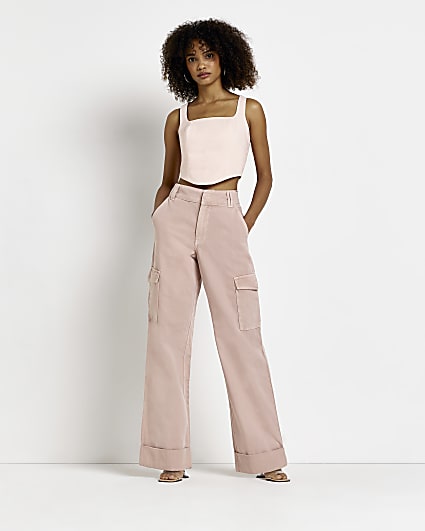 Pink medium rise cargo trousers