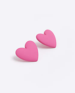 Pink mega heart stud earrings