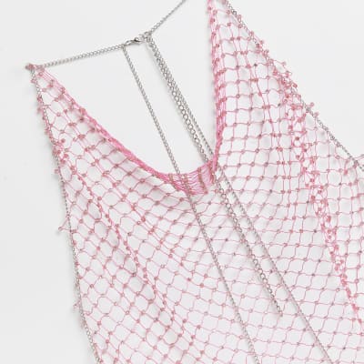 Pink mesh diamante body jewellery