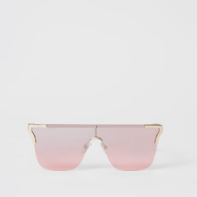 pink rimless rectangle sunglasses