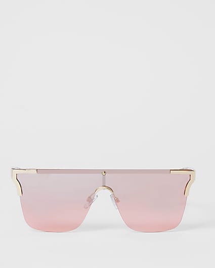 Pink metal corner rimless visor sunglasses