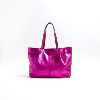 Pink Metallic Leather Shopper Bag River Island