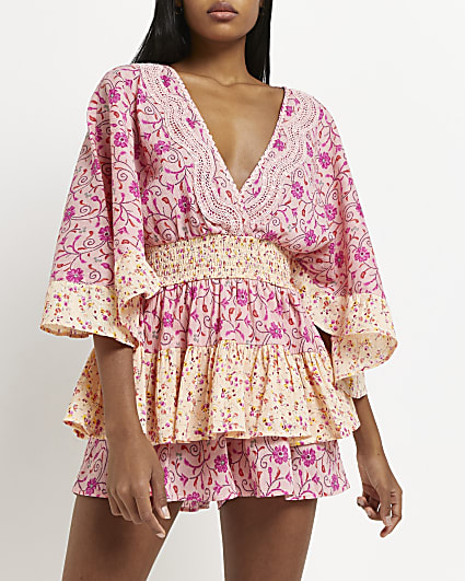 Pink mixed floral playsuit