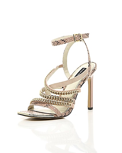 360 degree animation of product Pink multi chain strap heel sandal frame-0
