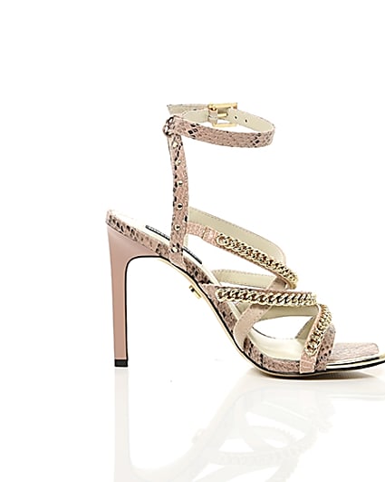 360 degree animation of product Pink multi chain strap heel sandal frame-9