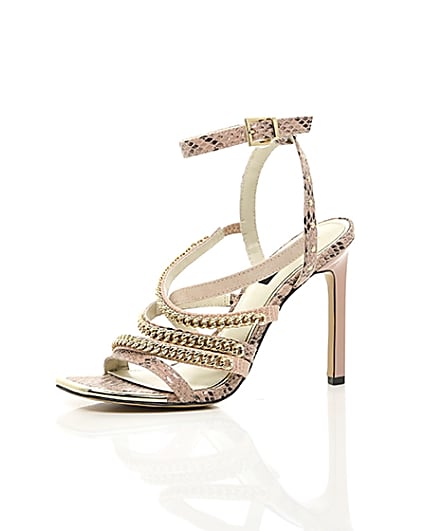 360 degree animation of product Pink multi chain strap heel sandal frame-23
