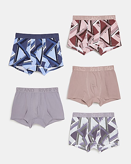 Pink multi RI geo print boxer shorts 5 pack
