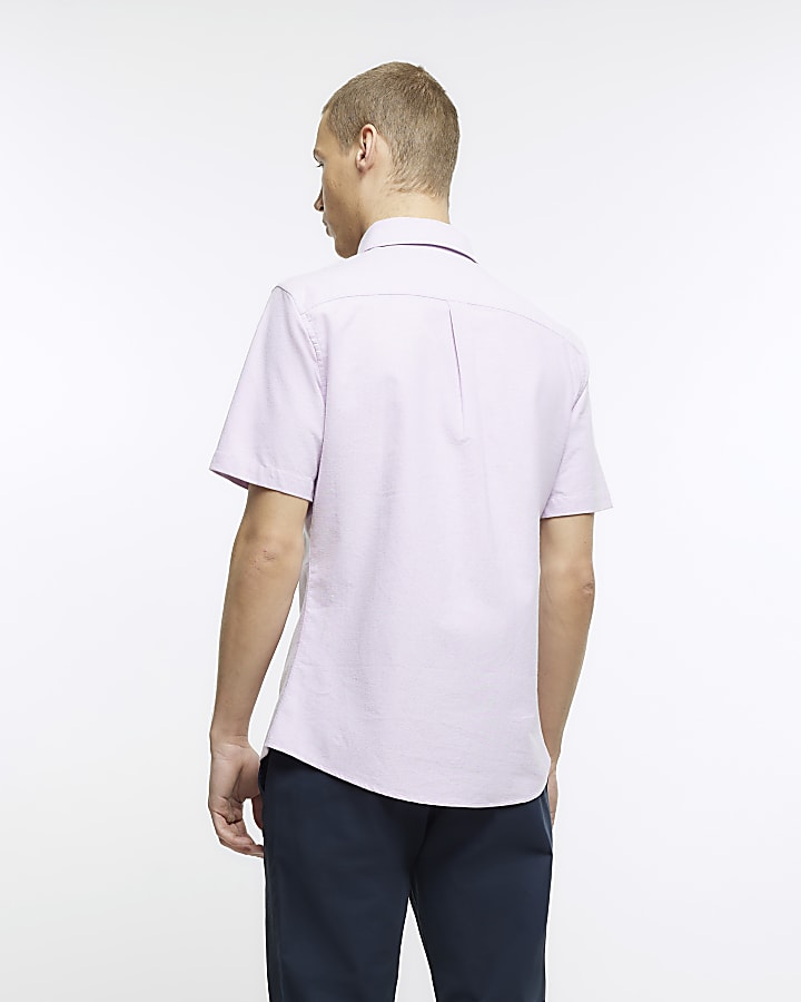 Pink muscle fit short sleeve oxford shirt