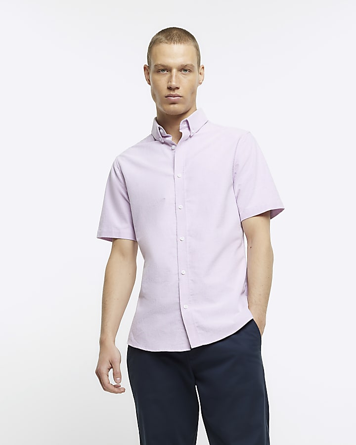 Pink muscle fit short sleeve oxford shirt
