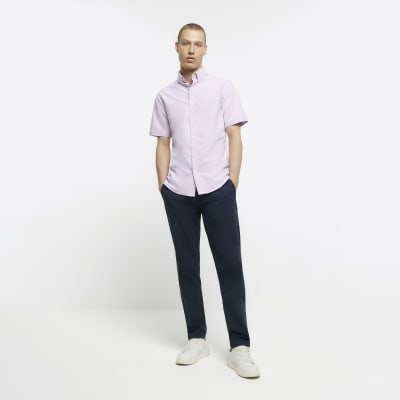 Pink muscle fit short sleeve oxford shirt
