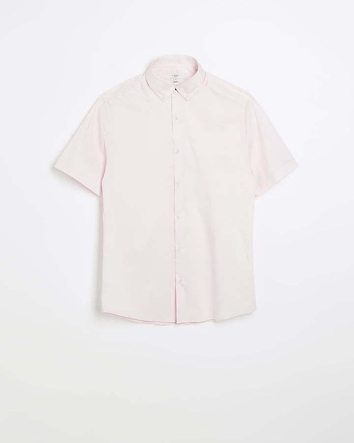 Pink muscle fit short sleeve smart shirt