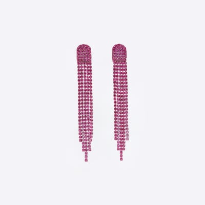 Pink neon diamante drop earrings