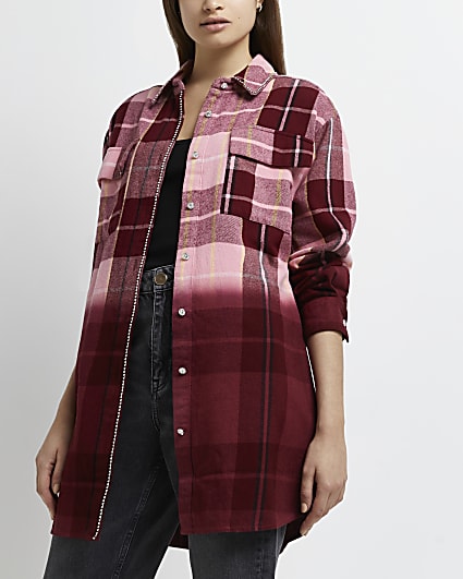 Pink ombre check longline shacket