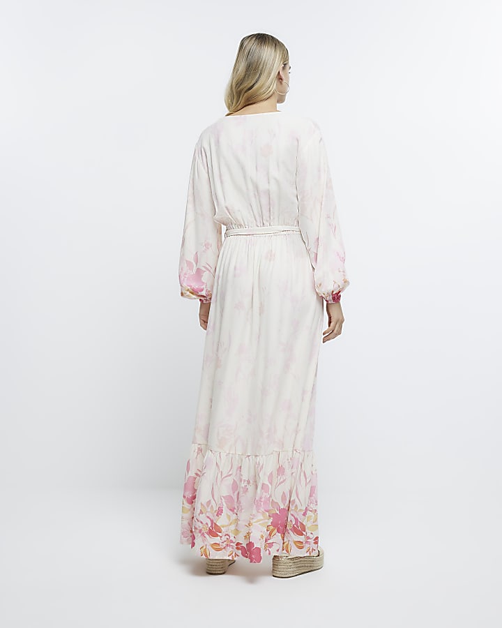 Pink ombre floral long sleeve maxi dress