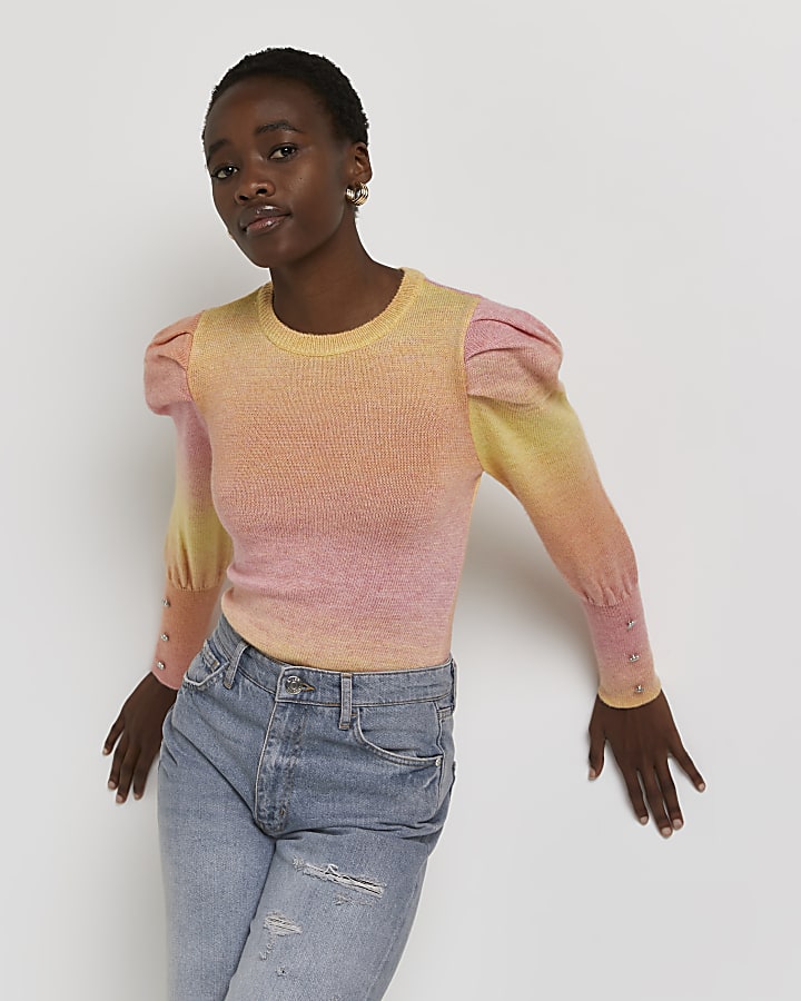 Pink ombre print knitted jumper
