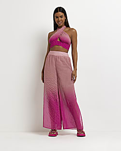 Pink ombre sequin palazzo trousers