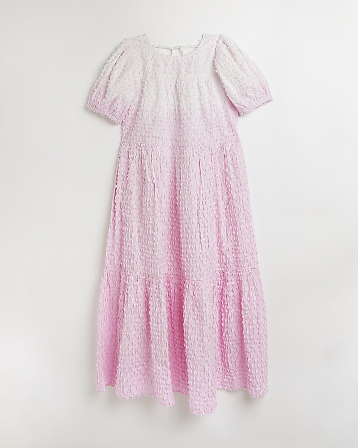 Pink ombre textured smock midi dress