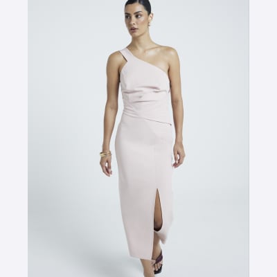 Pink one shoulder bodycon midi dress | River Island