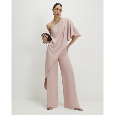 Pink One Shoulder Overlay Jumpsuit