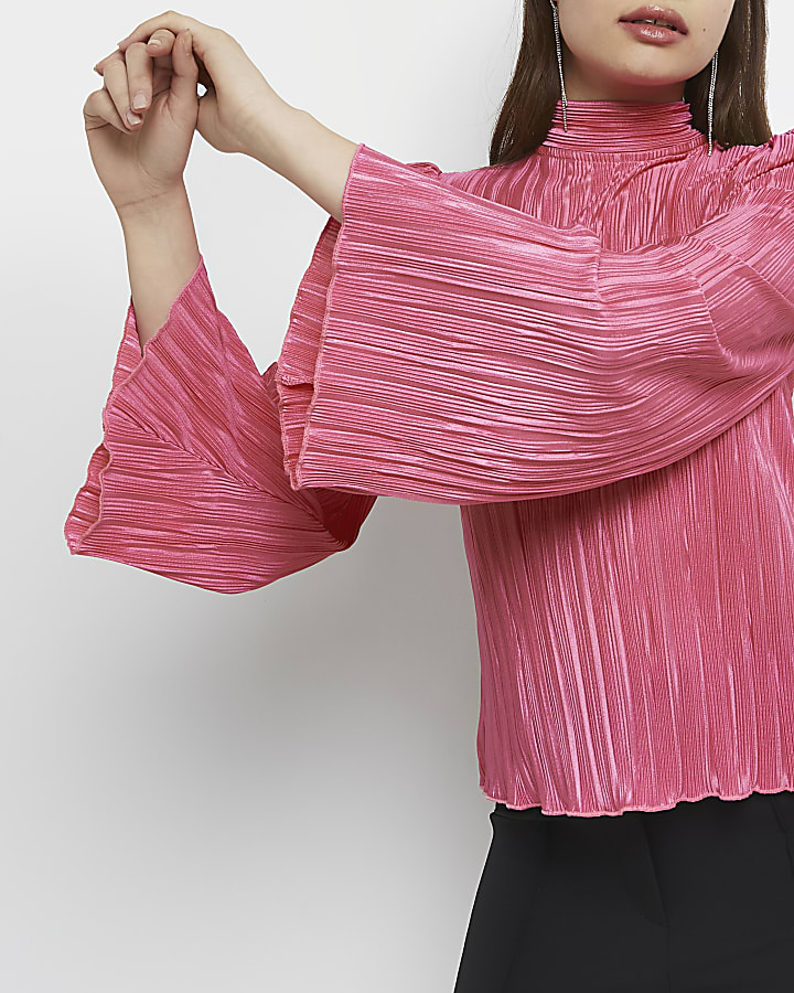 Pink open back plisse top