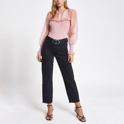 Pink organza long sleeve frill top