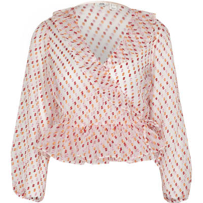 Pink organza wrap peplum hem top