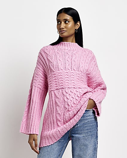 Pink oversized cable jumper