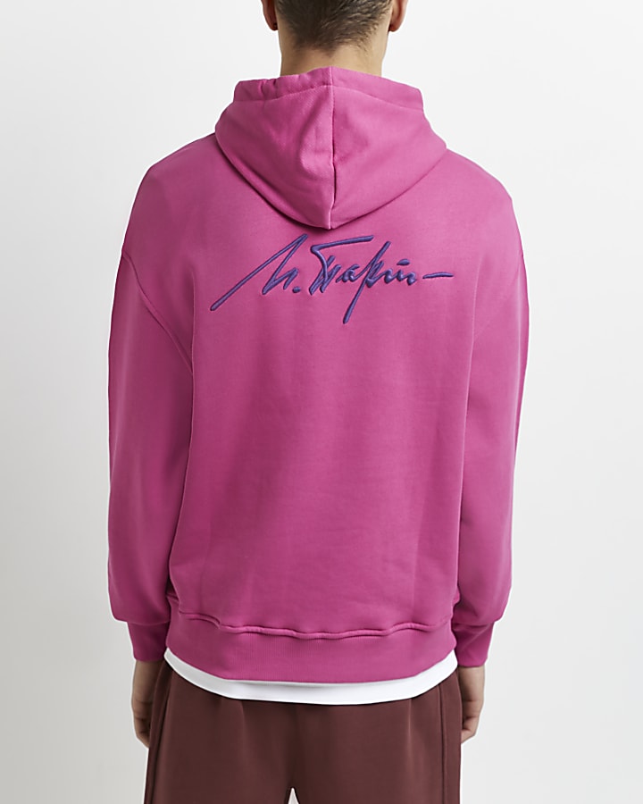 Pink oversized fit embroidered hoodie