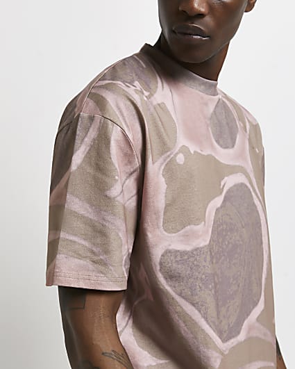 Pink oversized fit marble print t-shirt