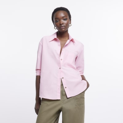 Pink oversized long sleeve shirt | River Island