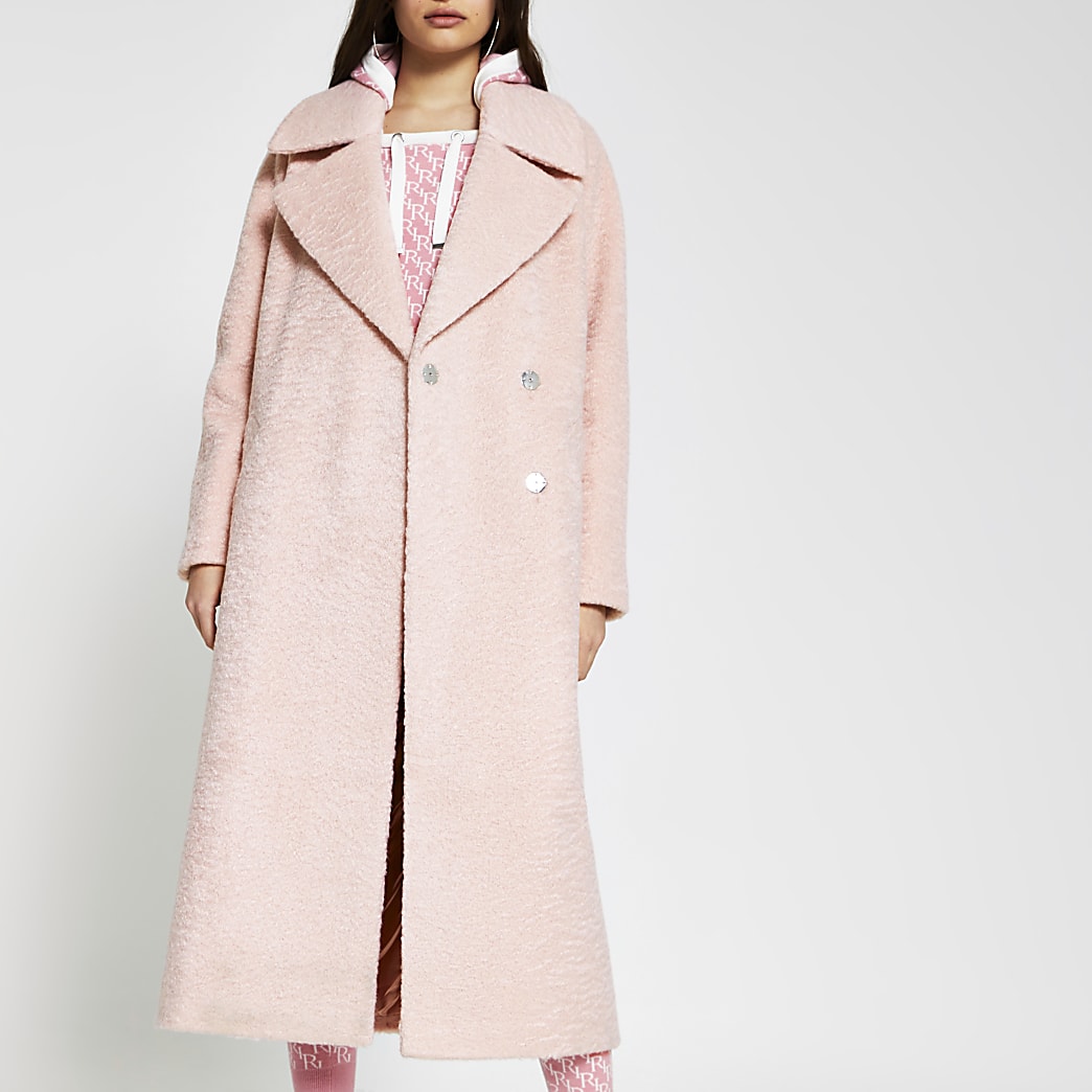 Pink oversized longline coat | River Island