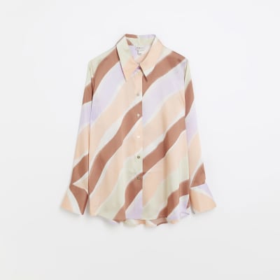 Pink oversized satin stripe shirt