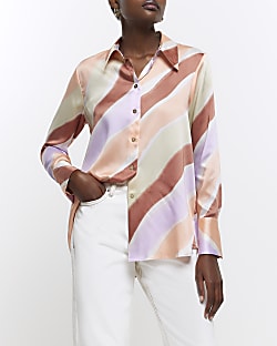 Pink oversized satin striped shirt