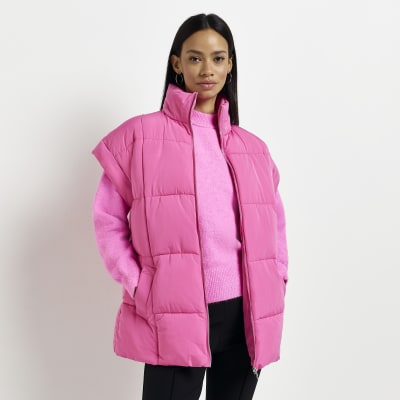 Pink padded belted gilet
