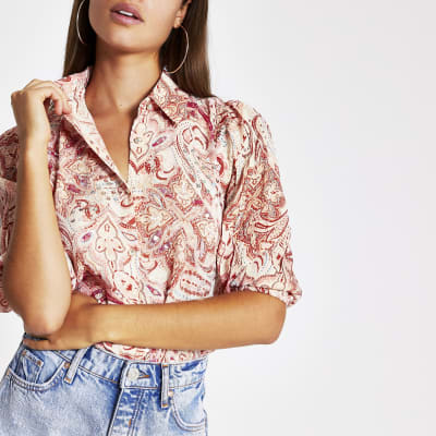 Pink paisley embellished shirt | River Island