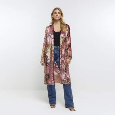 Pink paisley longline duster | River Island