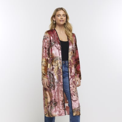 Pink paisley longline duster | River Island