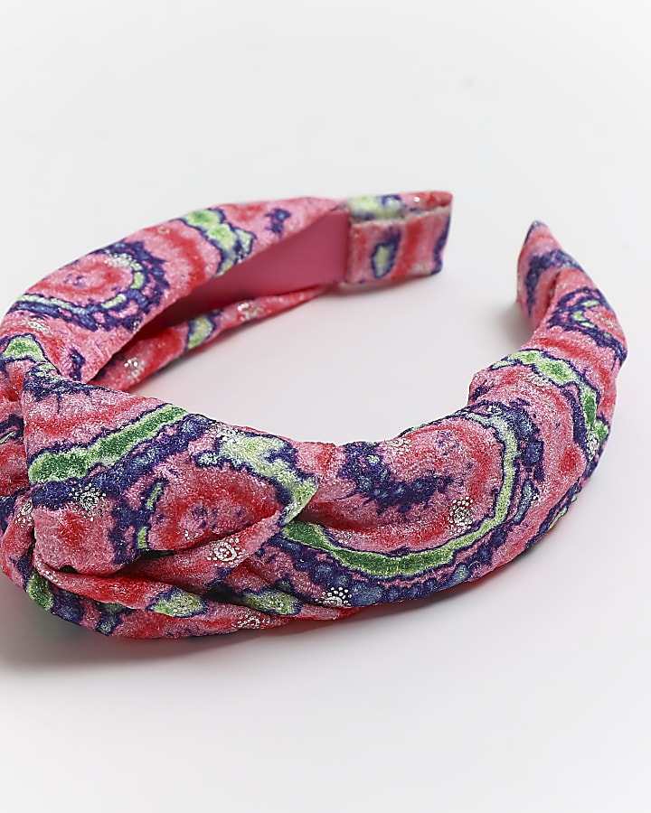Pink paisley print knot headband