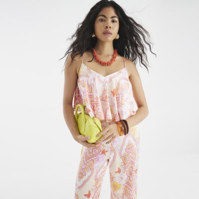 Pink Paisley Print Wide Leg Jumpsuit