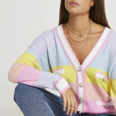 Pink pastel stripe cardigan River Island
