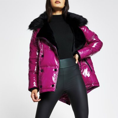 pink faux fur aviator jacket