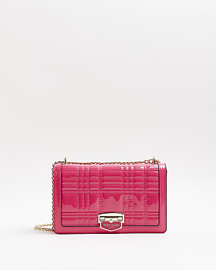Pink patent quilted cross body bag