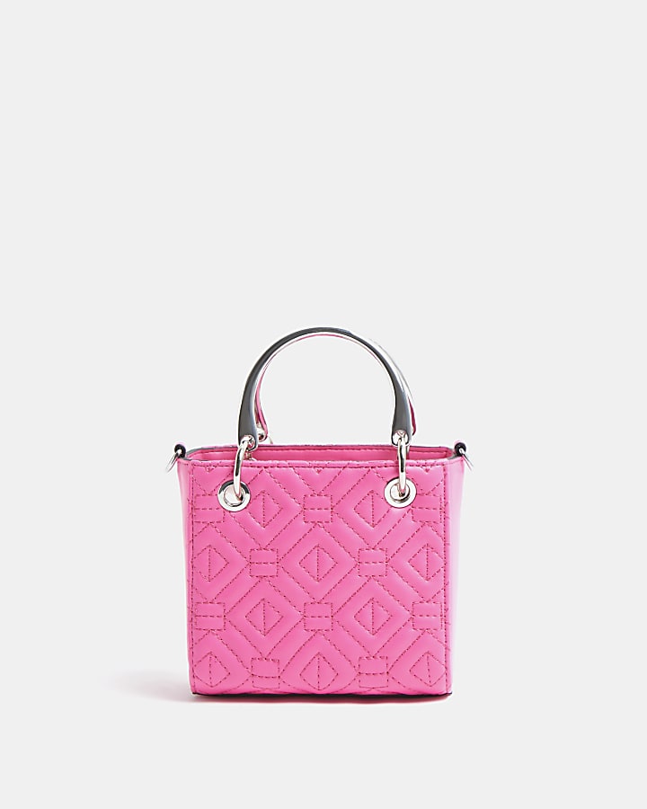 Pink patent quilted mini tote bag