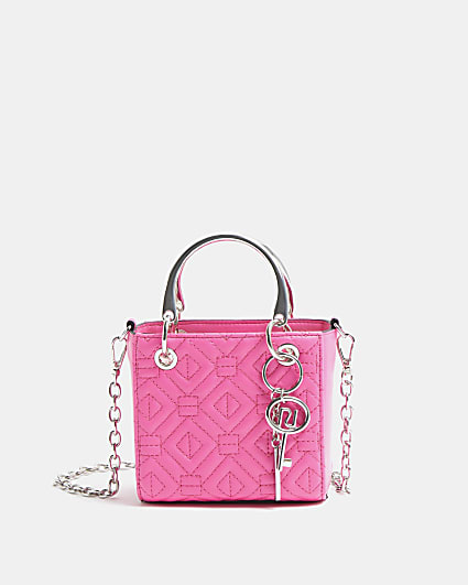 Pink patent quilted mini tote bag