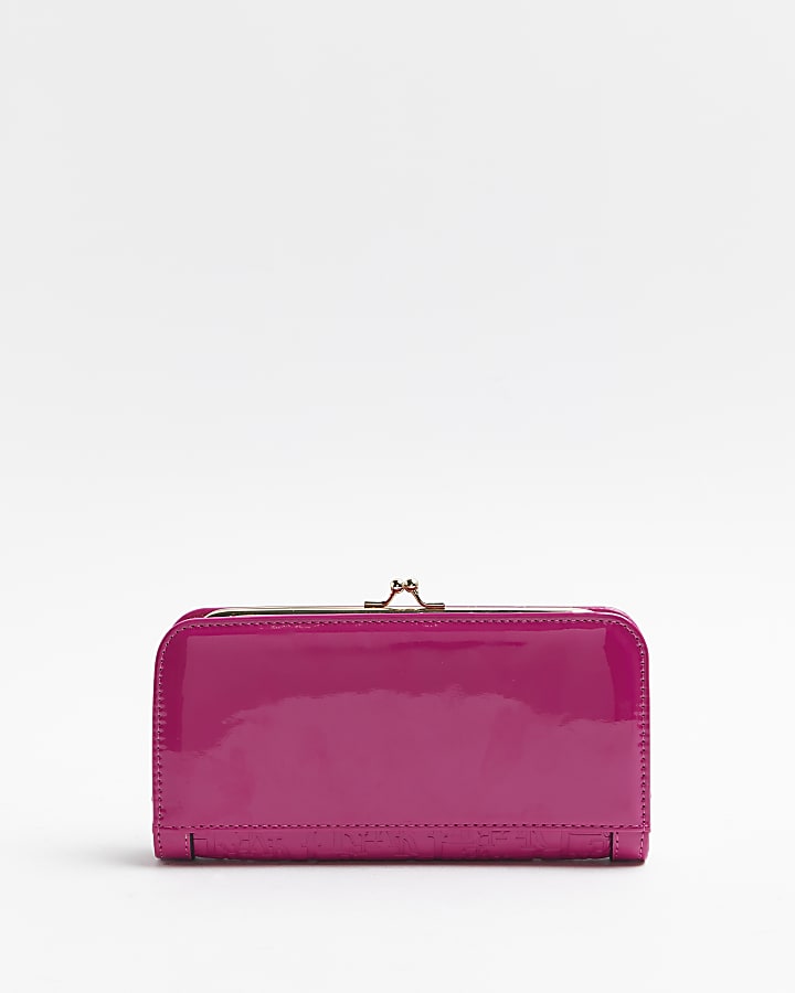Pink patent RI monogram embossed purse