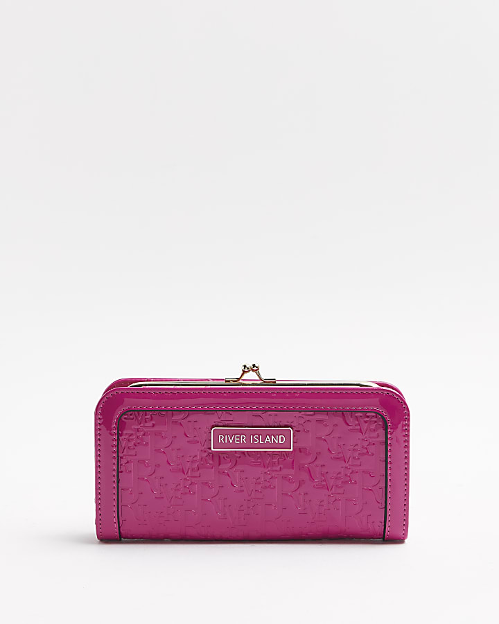 Pink patent RI monogram embossed purse