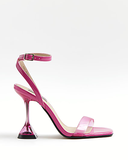Pink perspex heeled mules