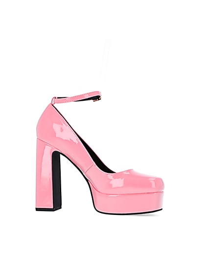 360 degree animation of product Pink platform heeled mary jane shoes frame-16