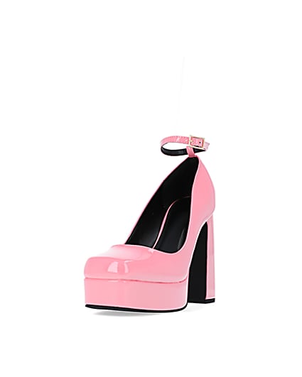 360 degree animation of product Pink platform heeled mary jane shoes frame-23